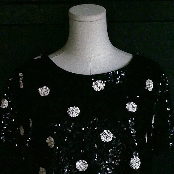 J. Crew Factory | NWT Stunning Polka Dot, Sequin, Short Sleeve Top in Cotton - Picture 1 of 5